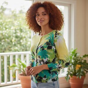 JOSEPH A Floral Cardigan M PM Button Down Lightweight Sweater Top